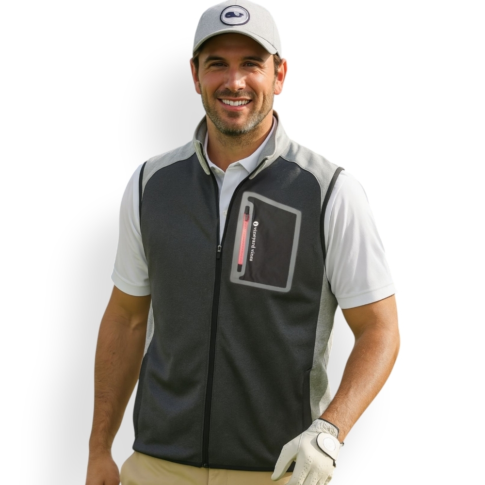 Vineyard Vines Men’s Powerstretch Zip Vest Grey Performance Fleece